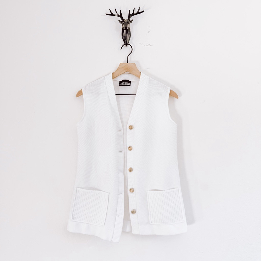 Hedy Knits Women's White Knit Button-Front Vest Size Small